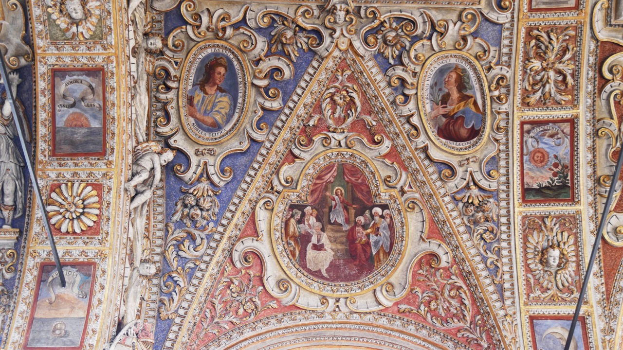 Stuckdecke, Detail (der 12-jährige Jesus im Tempel)