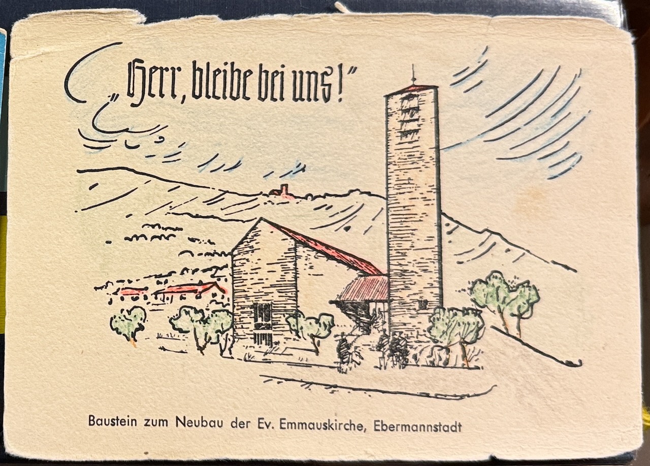 „Baustein“ zum Bau der neuen Kirche, 1960 zu erwerben für 1 DM