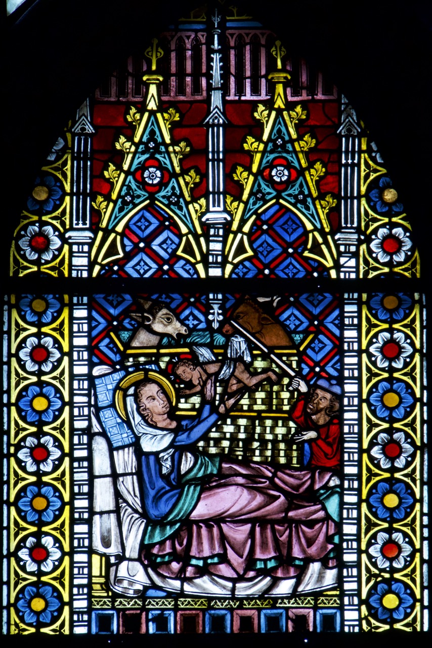 „Schmiedefenster“ (um 1320), Detail mit Geburtsszene