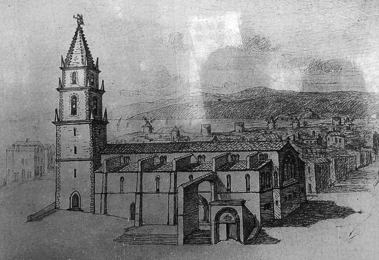 Historische Ansicht auf der Infotafel am Kirchturm