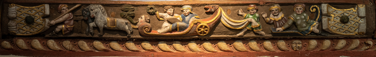 Fußpfette („sablière“), interpretiert als Begegnung des hl. Philippus mit dem Äthiopier