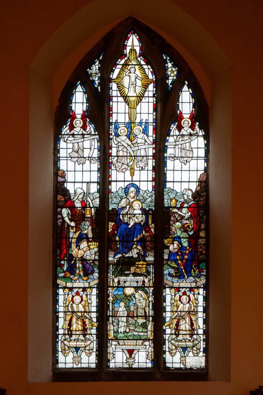 East window of the south aisle showing St Mary