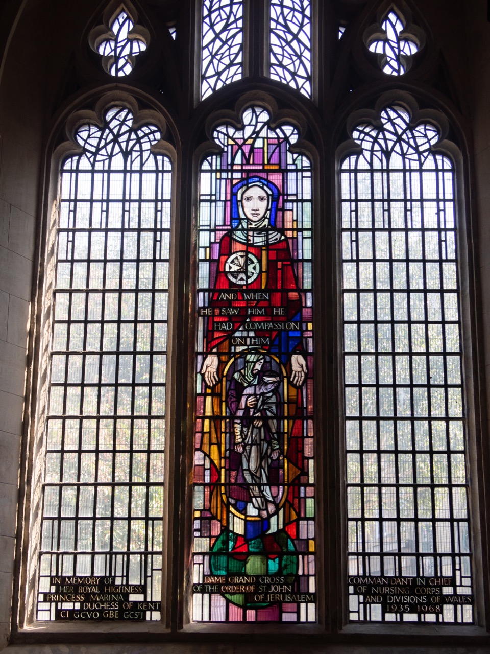 Stained glass window in memory of HRH Princess Marina depicting the scene of the Good Samaritan (Francis Spear, 1971) 