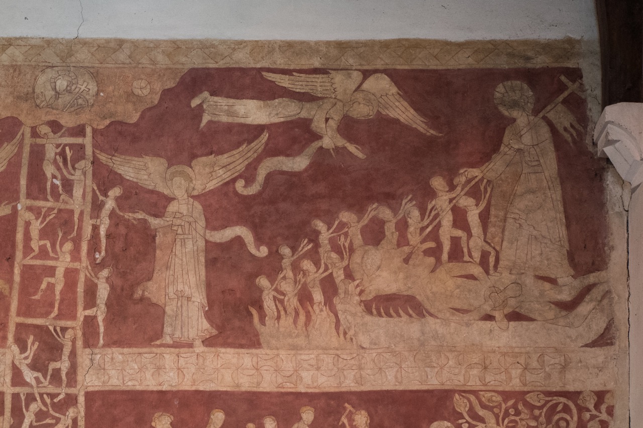 Wall painting “Ladder of Salvation of the Human Soul” (c. 1170): Christ triumphs over the Devil