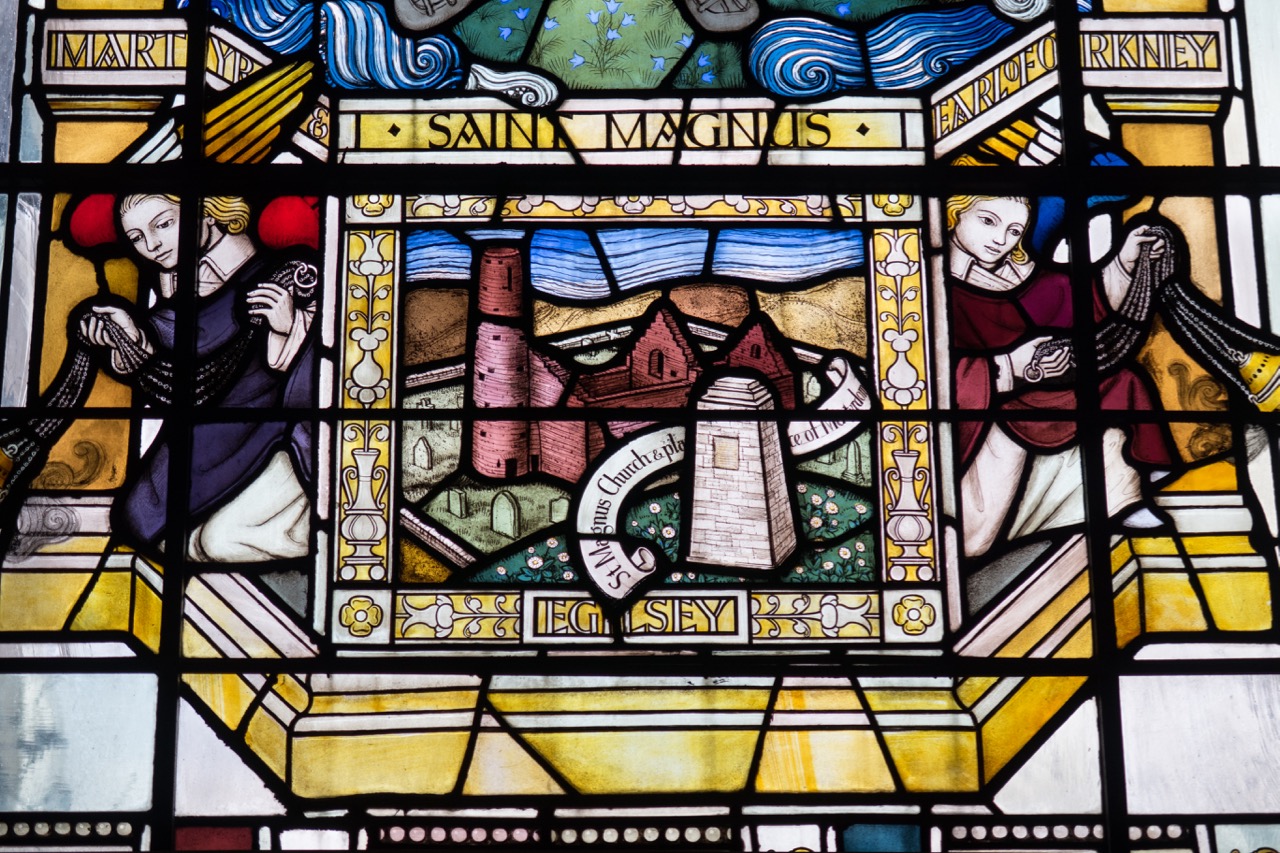 Buntglasfenster des hl. Magnus, Detail (A. L. Wilkinson, 1953–60)