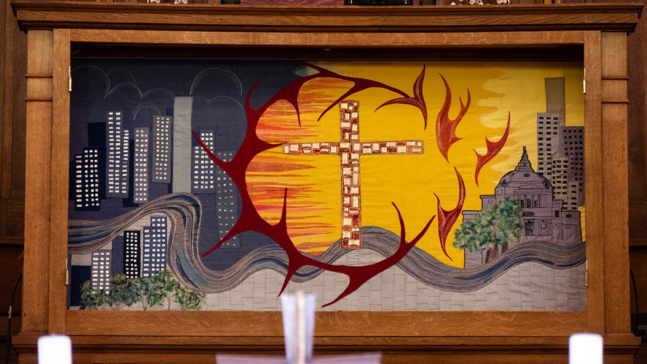 Great Hall, tapestry on the rear wall of the chancel