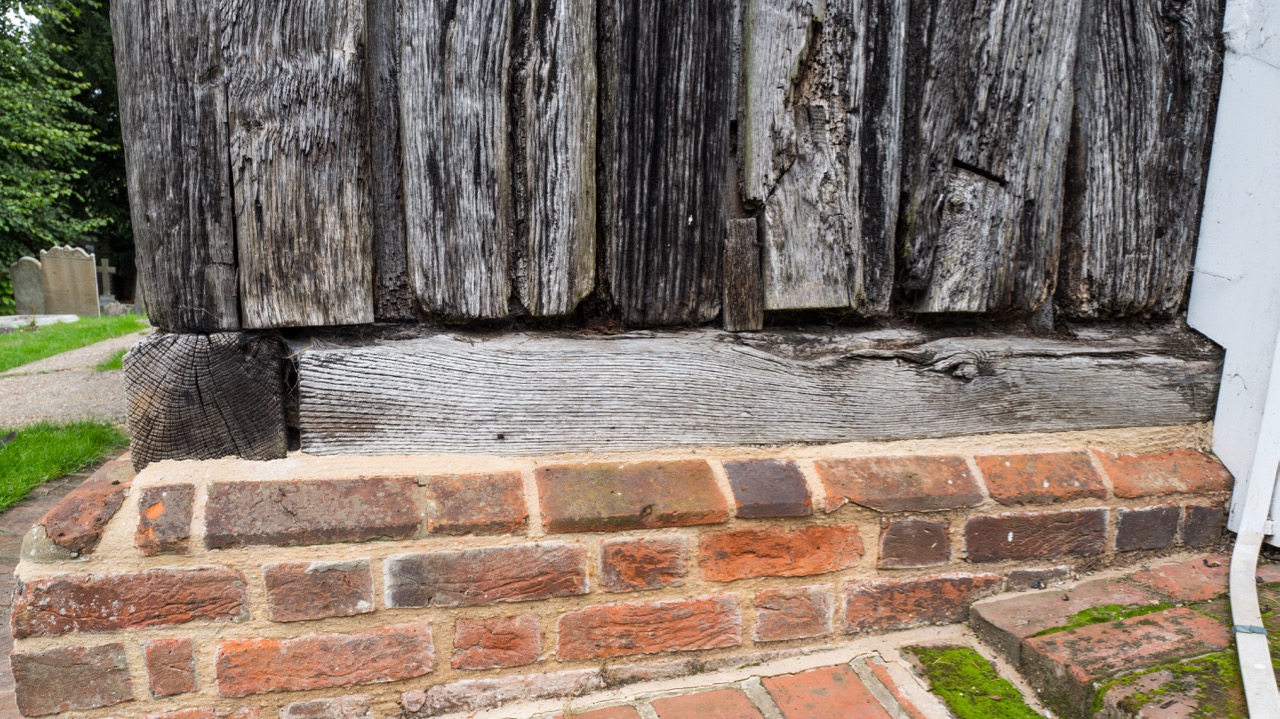 North wall palisade, detail with wooden sill and brick plinth