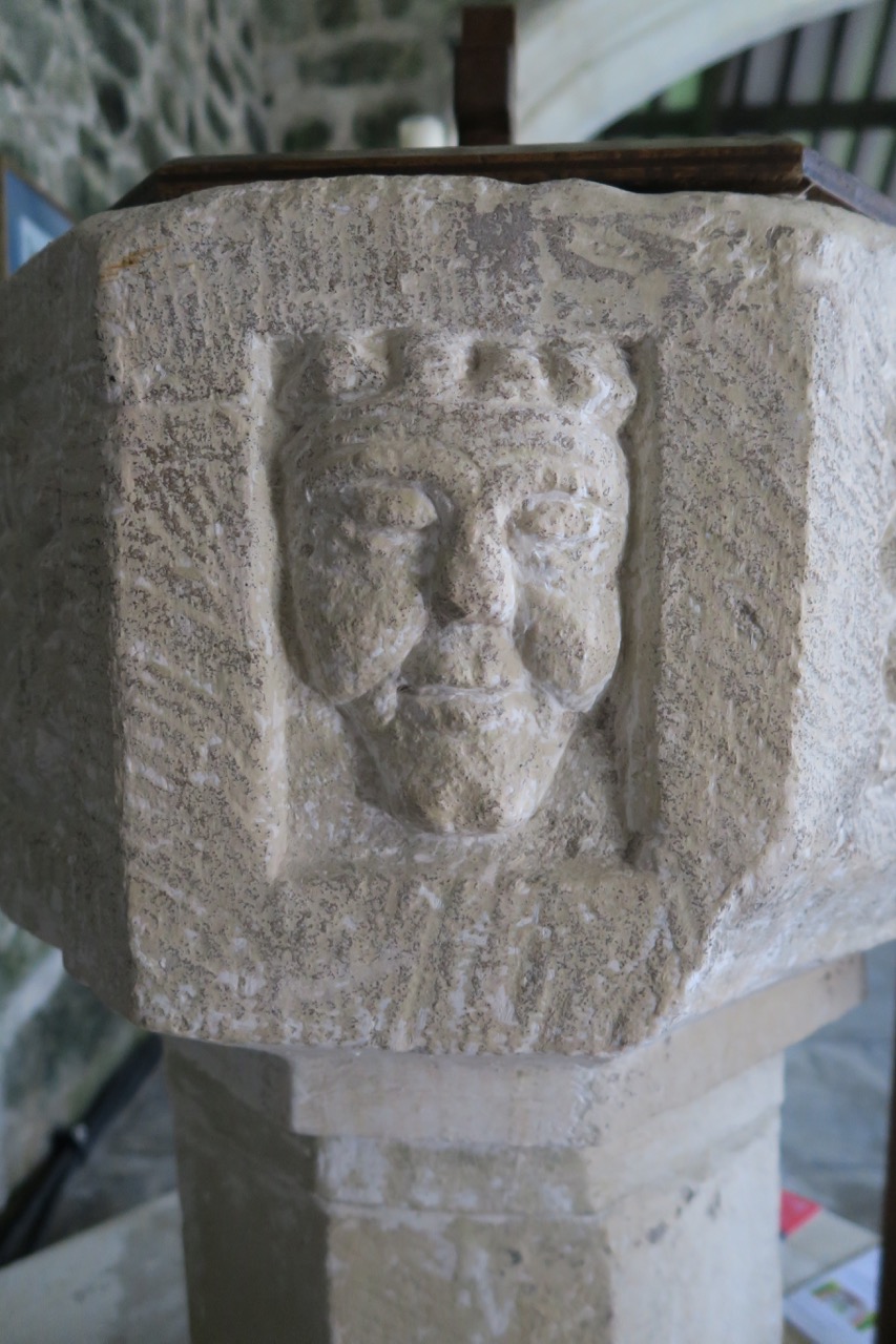 Font detail, showing the crowned head of King Henry VIII (16th cent.)