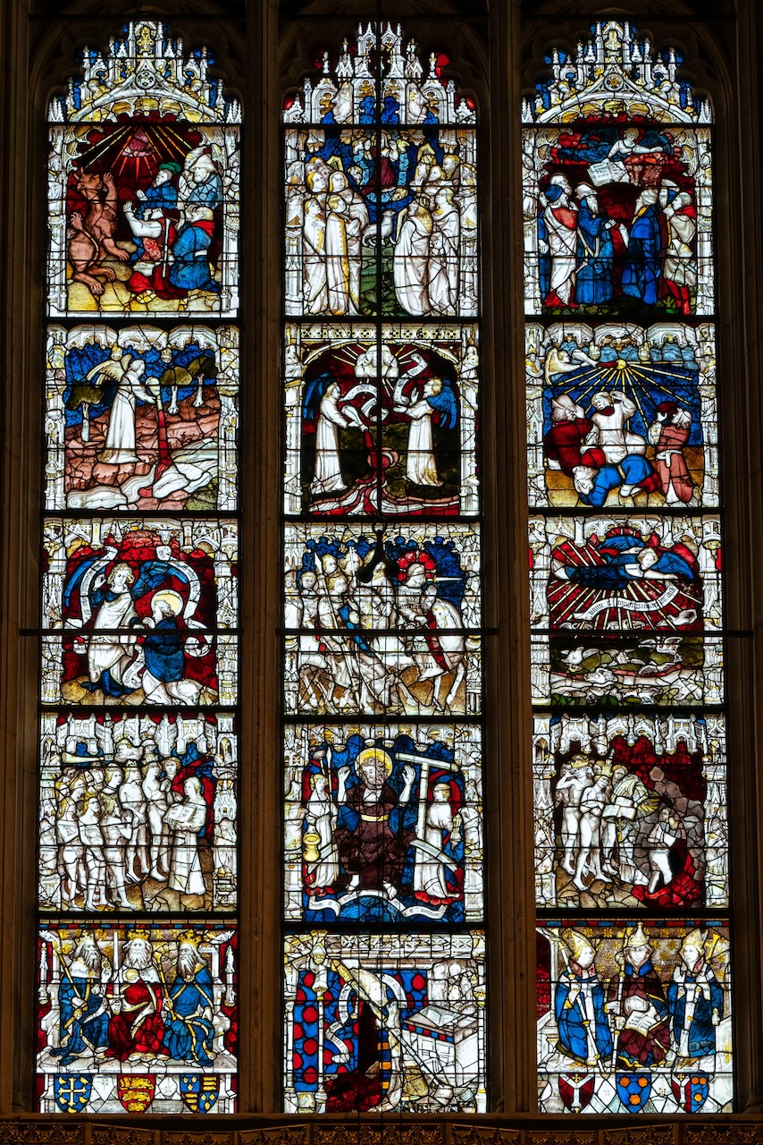 Great East Window (John Thornton, 1405–8), detail showing visions from St John’s Book of Revelations
