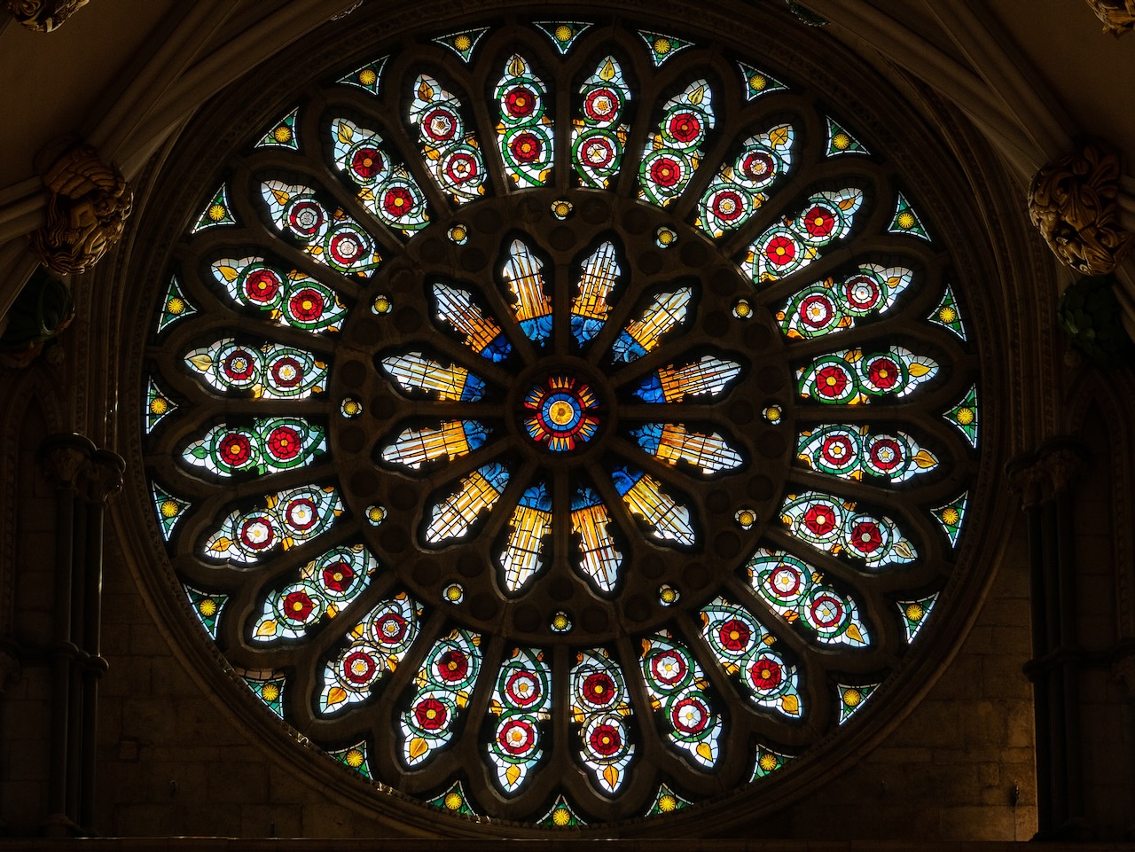 South transept, rose window (stone tracery c1240, glazing mostly 15th – 18th c.)